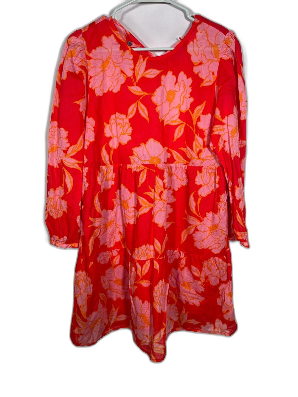 OLIVACEOUS WOMENS BOUTIQUE RED FLORAL MINI BABYDOLL DRESS LONG SLEEVE LARGE